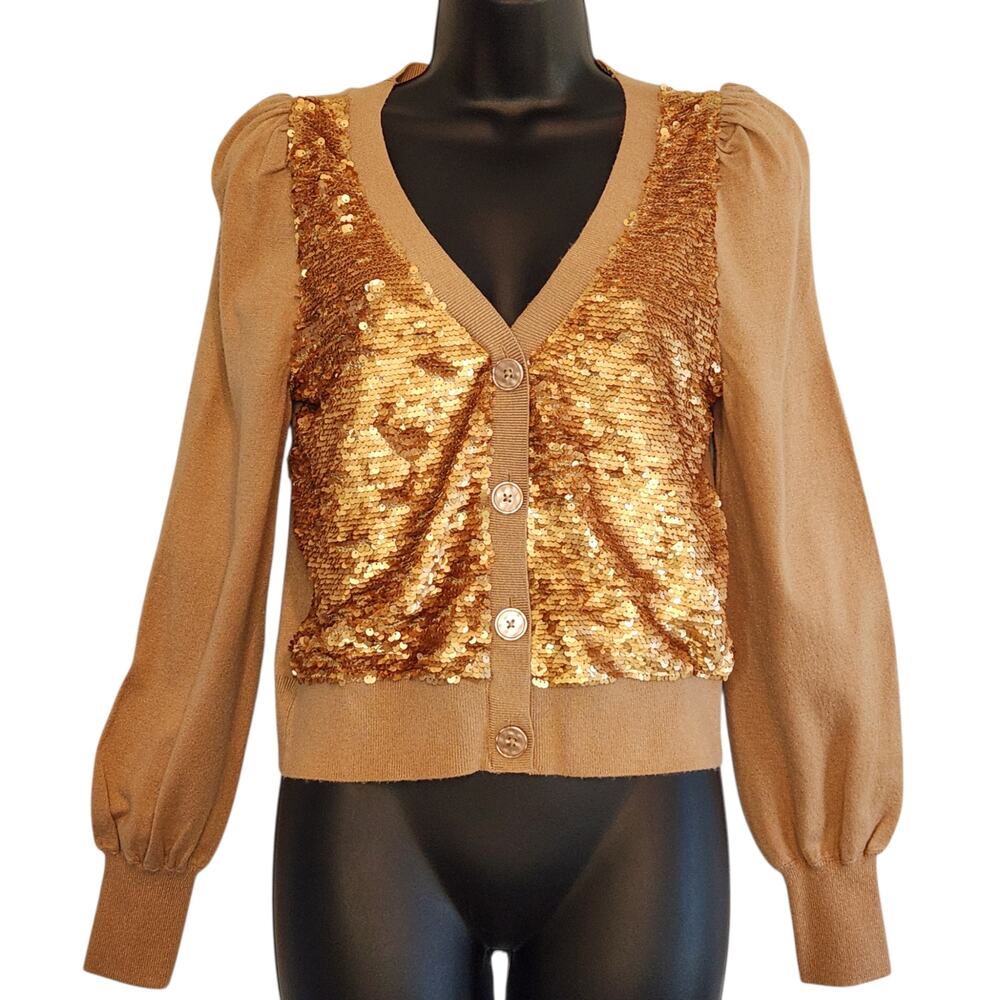 Express gold sequin cardigan v-neck size S